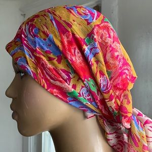 Vintage Perry Ellis Rose Swirl Sheer Silk Crepe Scarf